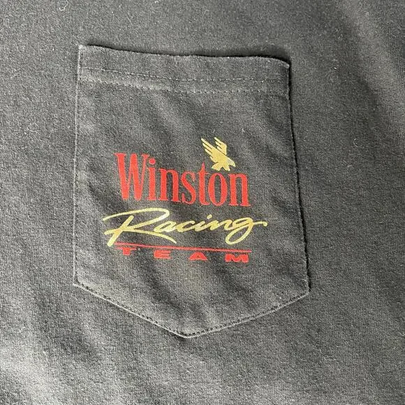 Vintage Winston Racing Pocket-Tee Shirt Men Sz XL Black 90s Single Stitch USA - Picture 12 of 13